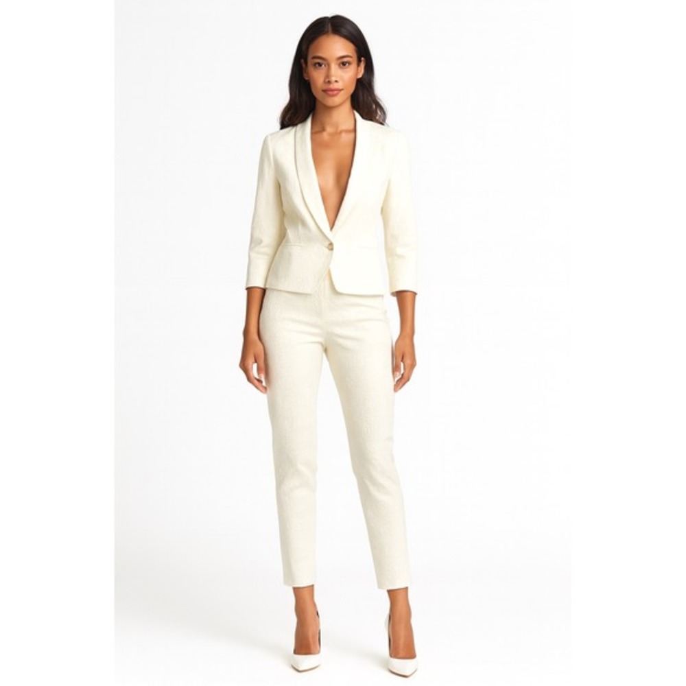 LOFT Ann Taylor White Jacquard Shawl Collar Blazer Jacket 8 Cocktail Party 65-36 - Picture 3 of 16